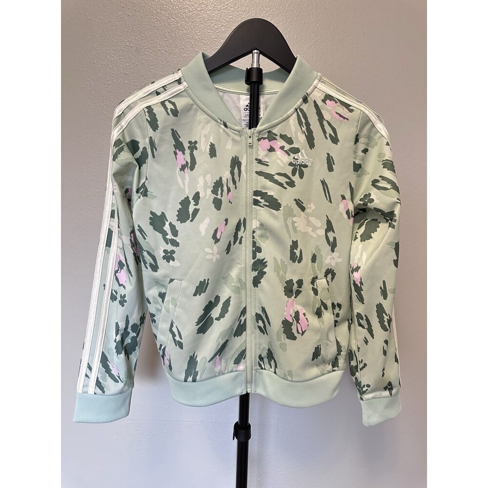 adidas Girl's Mint Green Floral Track Jacket Zip-Up Size L (14)